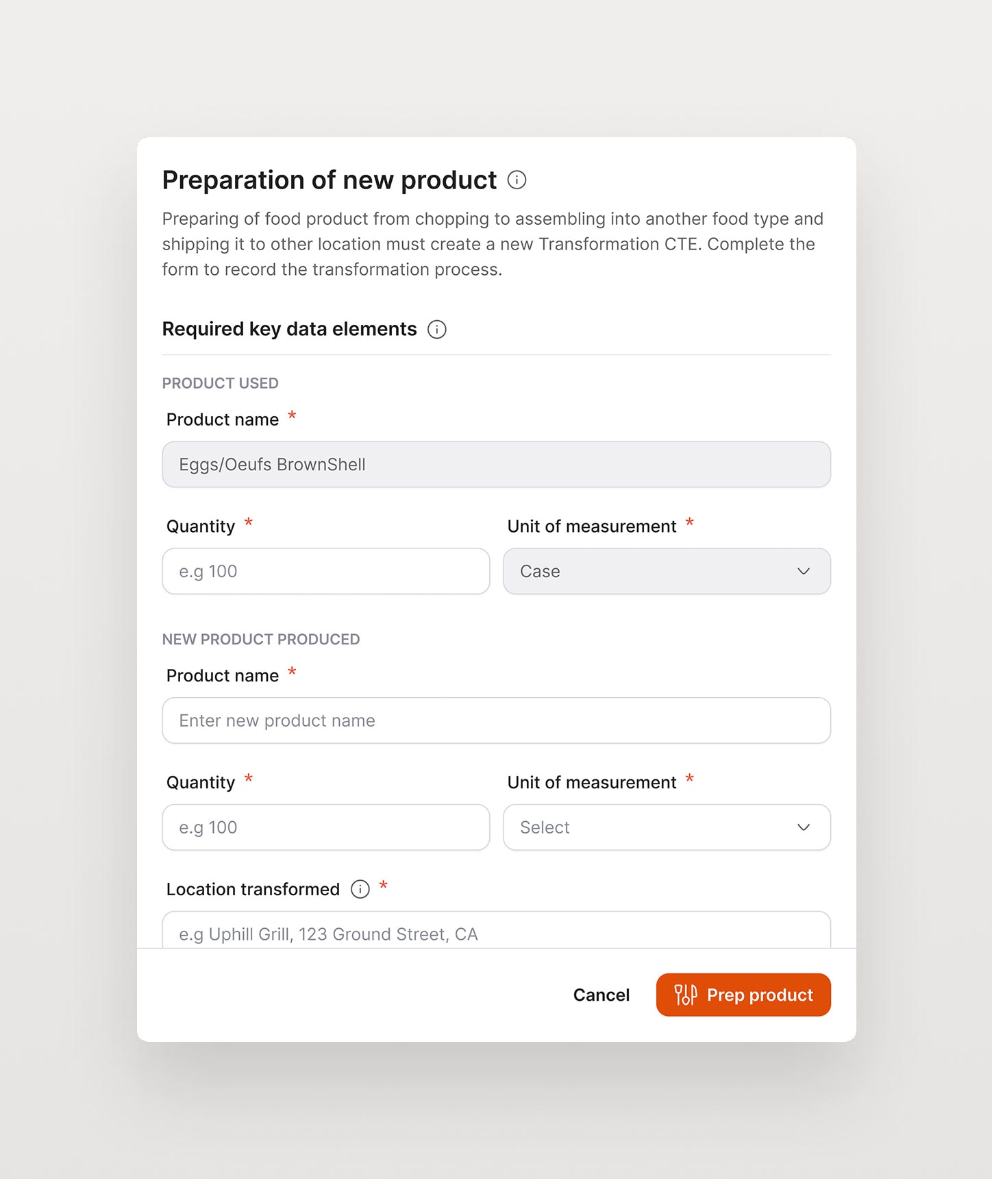 FoodOps Preparation of new product form